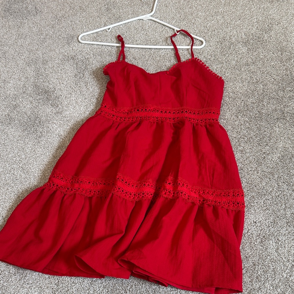 SHEIN Red kiddDress with Crochet Trim